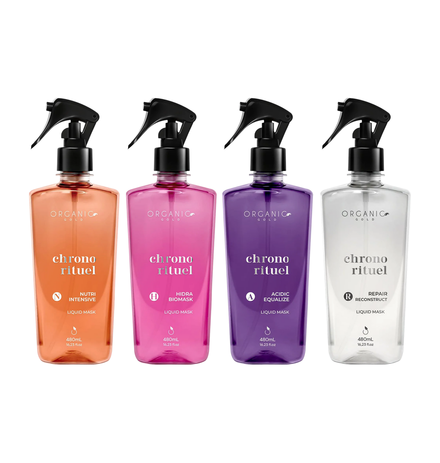 Kit Pro – Chrono Rituel 4 Soins Capillaires – 480 ml – Organic Gold