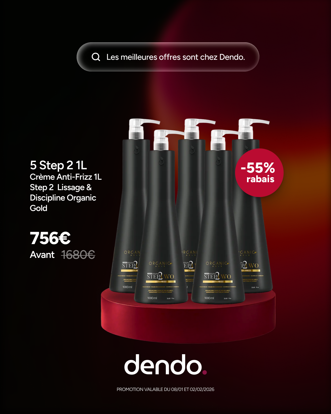 Kit 5x1L Crème Anti-Frizz – Step 2 – Lissage & Discipline – Organic Gold